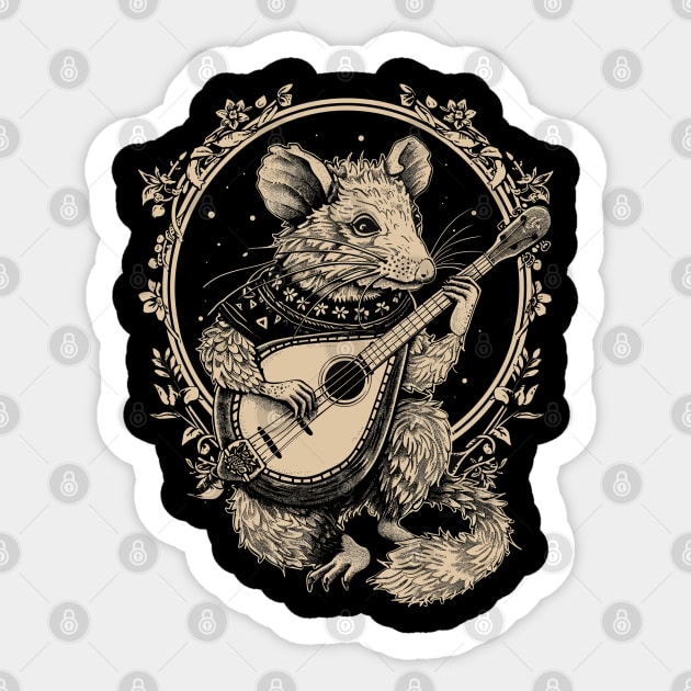 Humor Opossum Opossum playing the banjo Guitar Possum Rocker Sticker by RetroZin